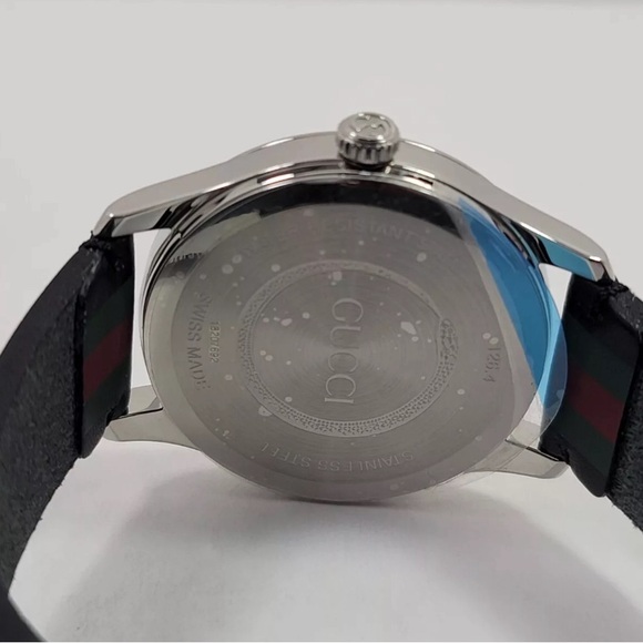 Gucci G-Timeless SWISS Quartz Green and Red Black Leather Strap Watch YA1264079 - Picture 4 of 7